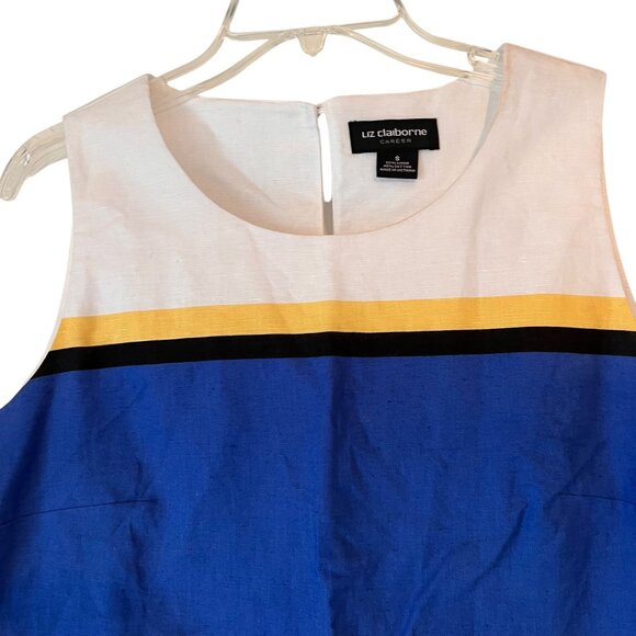 Liz Claiborne Linen Top Cotton Sleeveless Striped Colorblock S Career - Picture 2 of 10